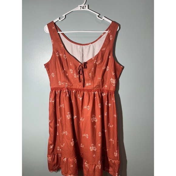Dresses & Skirts - Terracotta Floral Lace Trim Sleeveless Mini Dress Rust Cottagecore Summer Dress